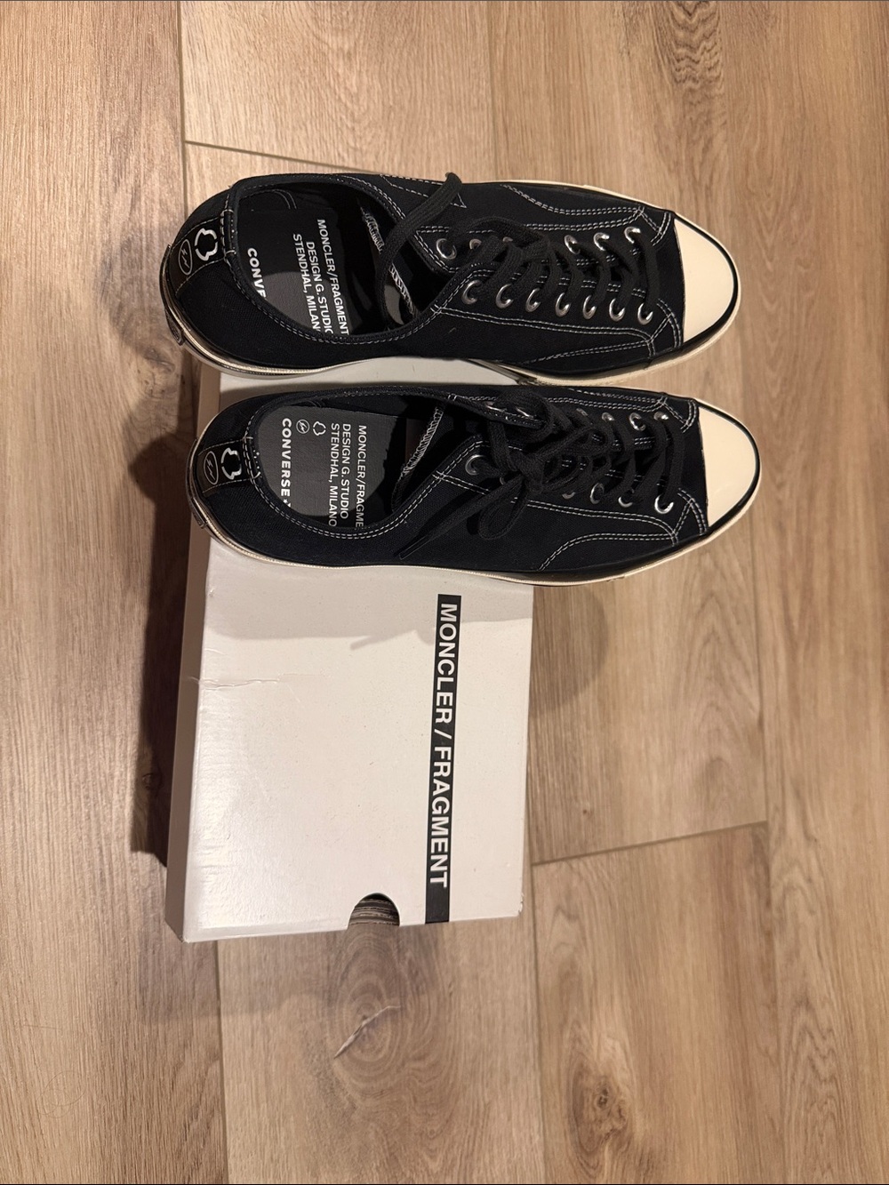 Moncler Black Low-Top Canvas Sneakers with White Toe Cap